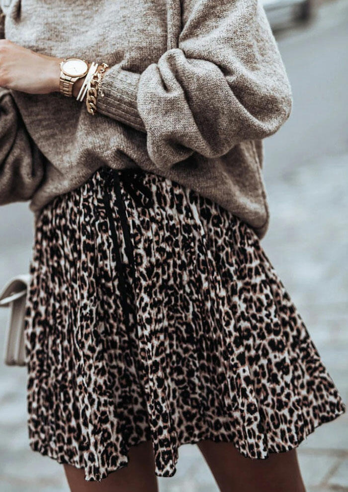 

Leopard Ruffled Pleated Mini Skirt, 486699