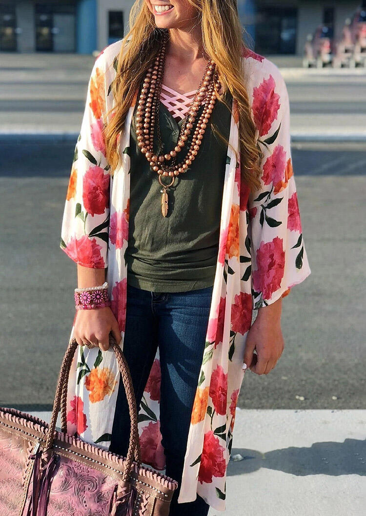 

Floral Three Quarter Sleeve Cardigan, Multicolor, 486702