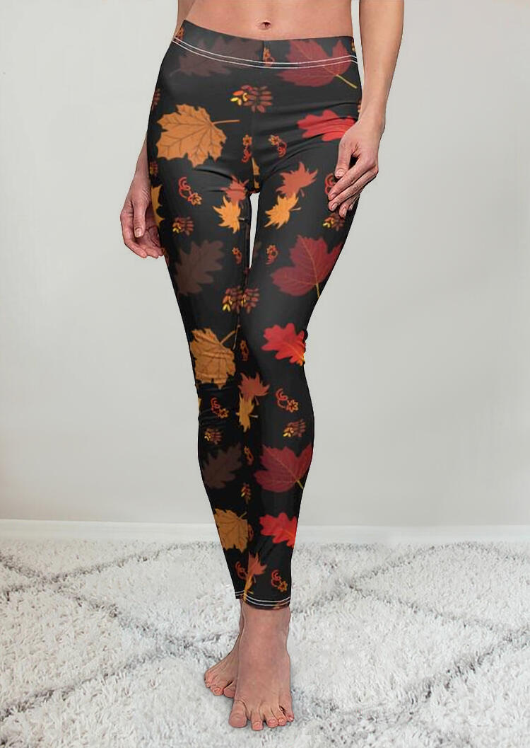 

Leggings Maple Leaf Elastic Waist Yoga Fitness Leggings in Multicolor. Size: S