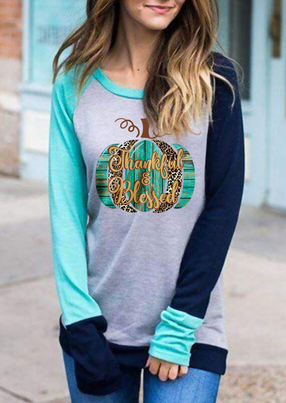 

Thanksgiving Leopard Pumpkin Thankful & Blessed T-Shirt Tee - Gray, 486706