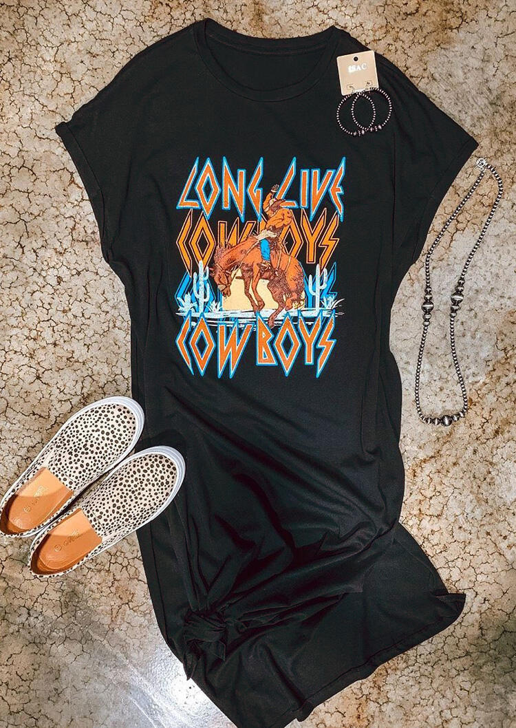 

Casual Dresses Long Live Cowboys Slit Raglan Sleeve Casual Dress in Black. Size: S,M,,XL