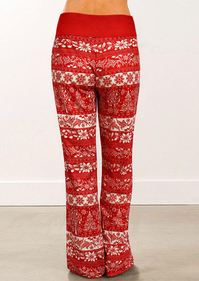 

Pants Christmas Tree Snowflake Drawstring Wide Leg Pants in Red. Size