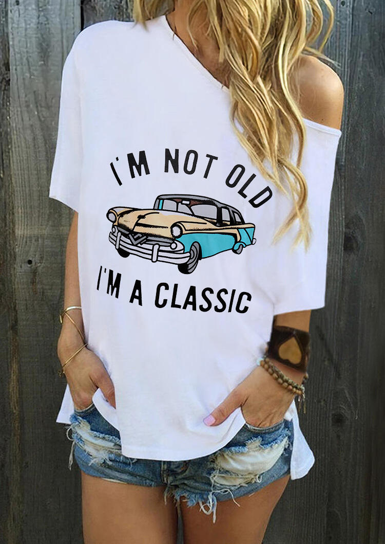 

I' Not Old I' A Classic Car Slash-Neck T-Shirt Tee - White, 486553