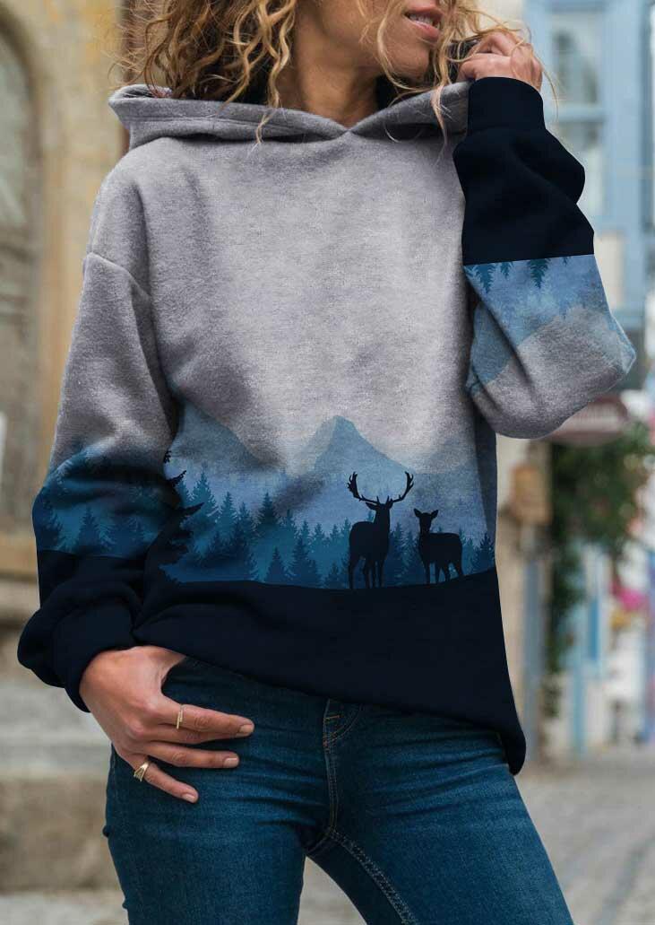 

Forest Elk Mountain Trees Graphic Pullover Hoodie, Multicolor, 486695