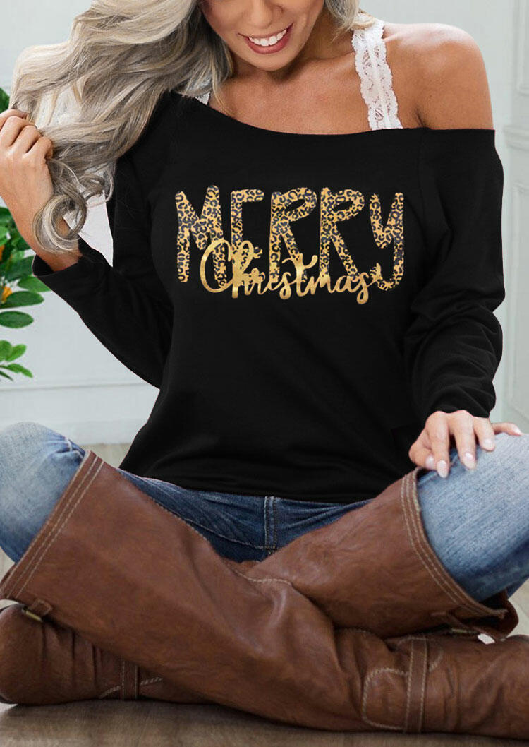 

Merry Christmas Off Shoulder Blouse without Lace Strap - Black, 486765