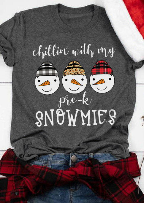 

Christmas Chillin' with My Snowmies Buffalo Plaid Leopard T-Shirt Tee - Gray, 486782