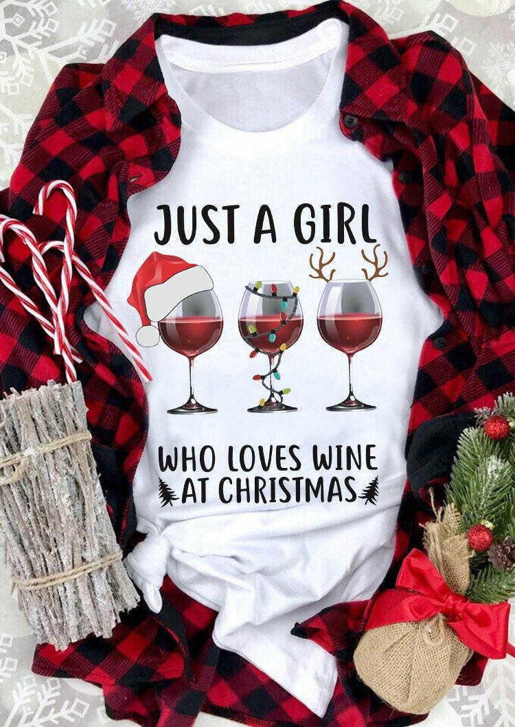 

Just A Girl Who Loves Wine At Christmas T-Shirt Tee - White, 486784