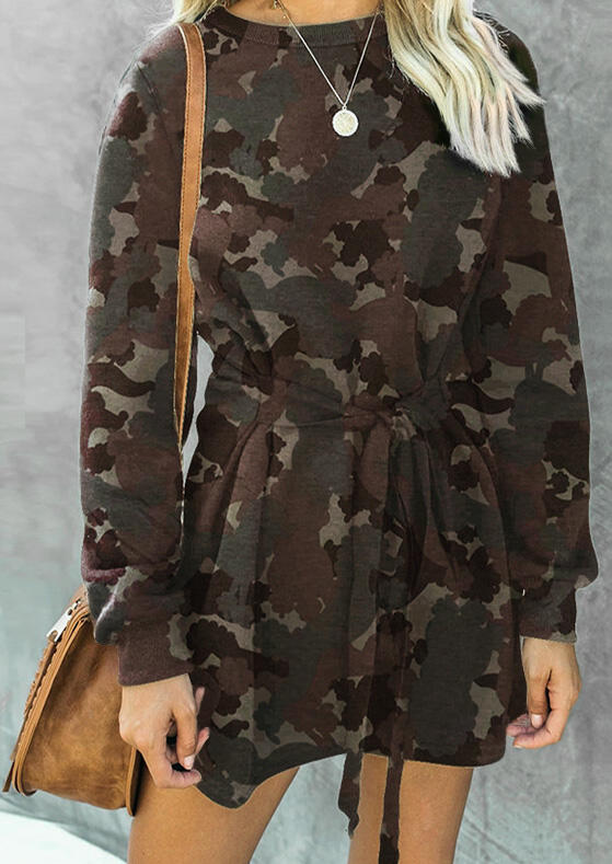 

Camouflage Long Sleeve Mini Sweatshirt Dress, 486801