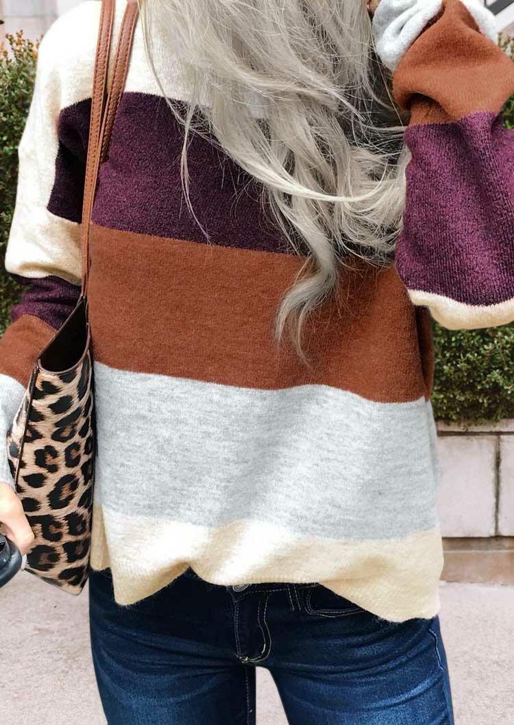 

Color Block Striped Long Sleeve Pullover Sweater, Multicolor, 486835