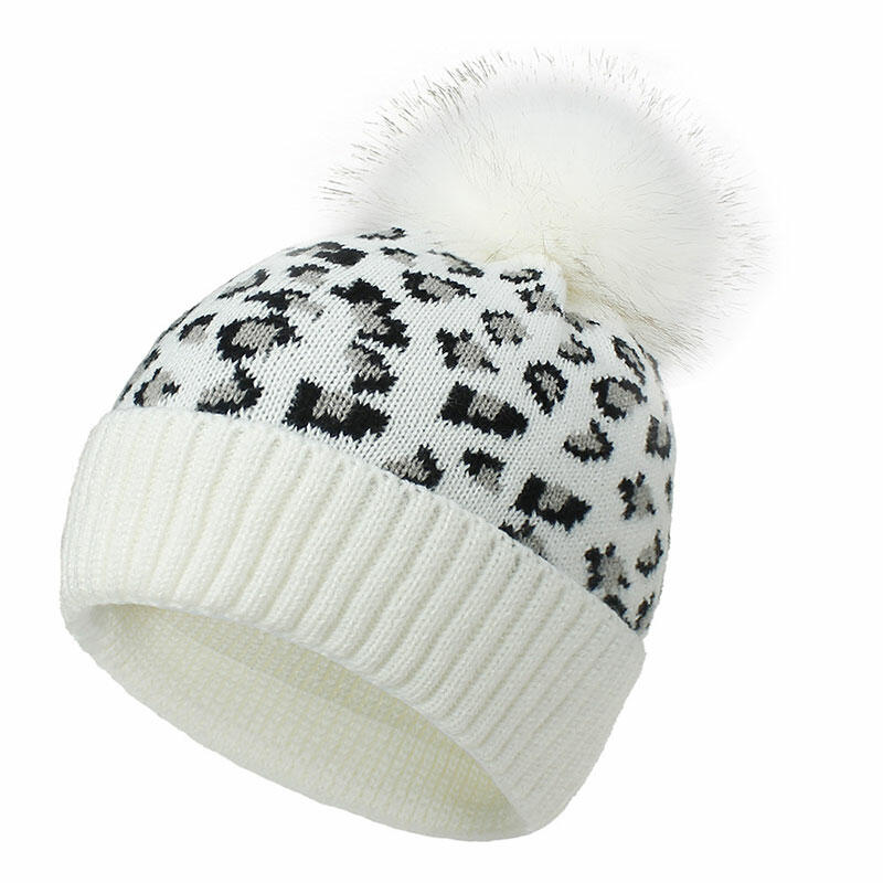 

Leopard Winter Warm Knitted Hairball Hat, Black;red;white, 486860