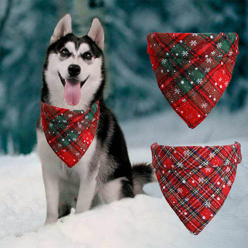 

Pet Products Christmas Plaid Snowflake Adjustable Pet Dog Bandana in Pattern1,Pattern2. Size