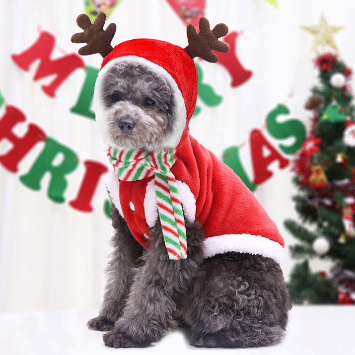 

Christmas Pet Reindeer Hooded Clothes, Red, 486868