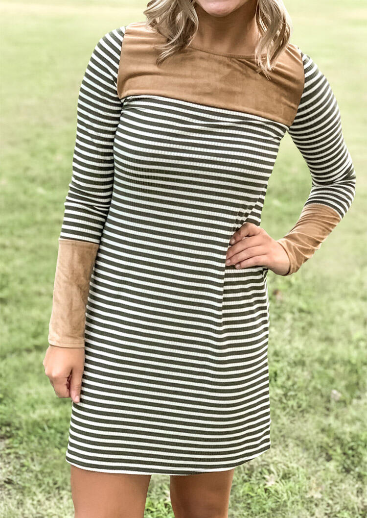 

Striped Splicing Long Sleeve Mini Dress, Stripe, 486874