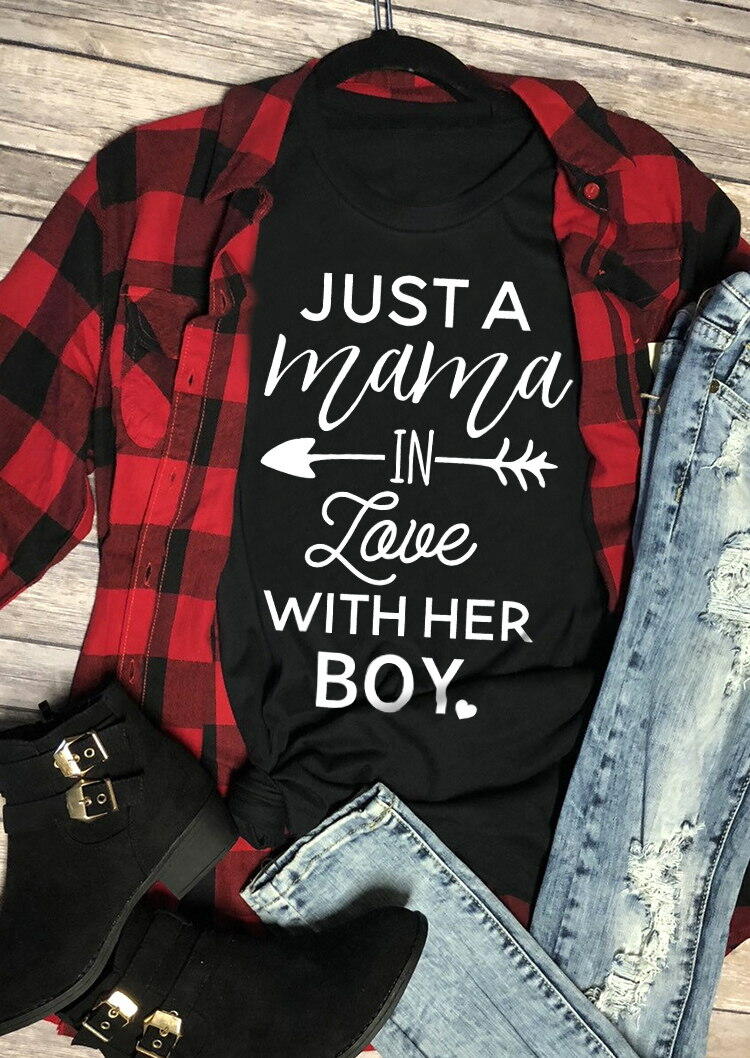 

T-shirts Tees Just A Mama In Love With Her Boy Arrow T-Shirt Tee in Black. Size: ,L,XL