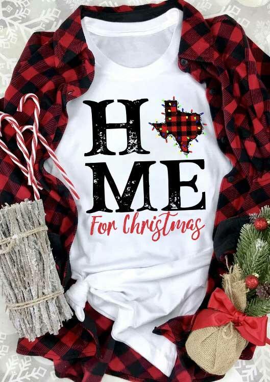 

Buffalo Plaid Texas Home For Christmas T-Shirt Tee - White, 486911