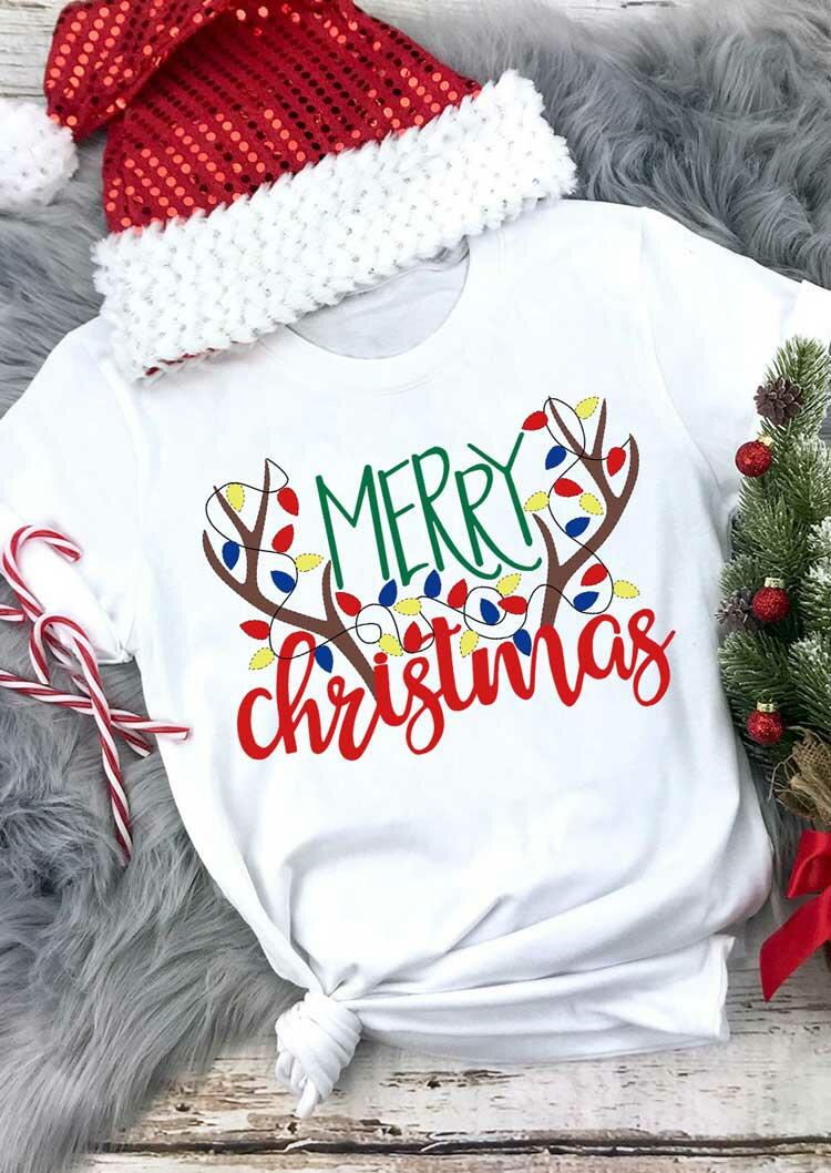

Merry Christmas Lantern Tree T-Shirt Tee - White, 486913