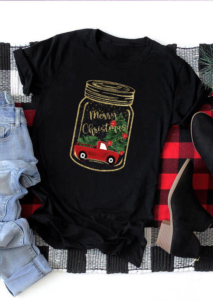 

T-shirts Tees Merry Christmas Truck Wish Jar T-Shirt Tee in Black. Size: ,M,L