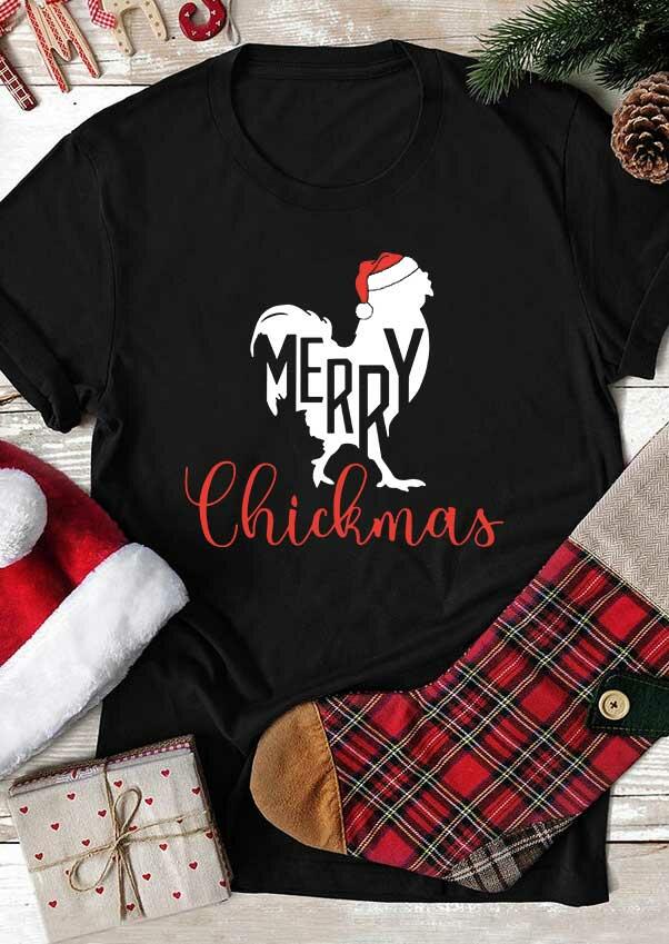 

T-shirts Tees Merry Christmas Turkey O-Neck T-Shirt Tee in Black. Size