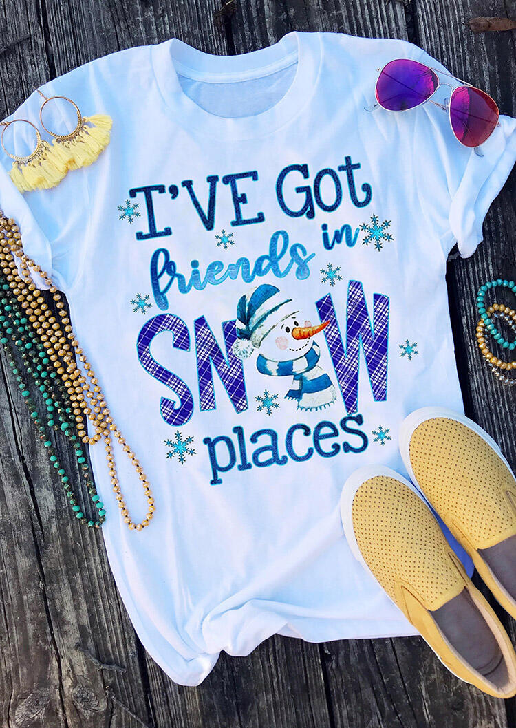 

T-shirts Tees I've Got Friends In Snow Places Snowman Plaid T-Shirt Tee in White. Size: ,M