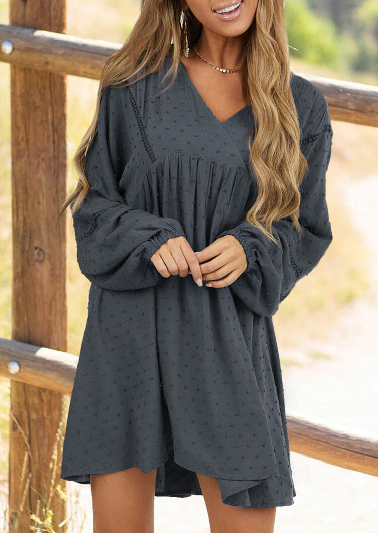 

Mini Dresses Dotted Swiss Ruffled Elastic Cuff Mini Dress in Gray. Size