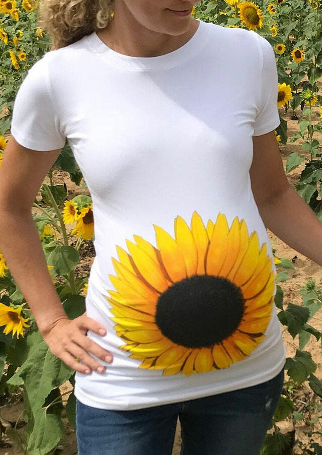 

Maternity Sunflower O-Neck T-Shirt Tee - White, 486973