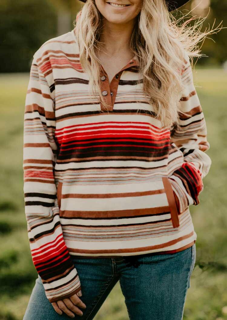 

Sweatshirts Colorful Striped Kangaroo Pocket Snap Button Sweatshirt in Multicolor. Size