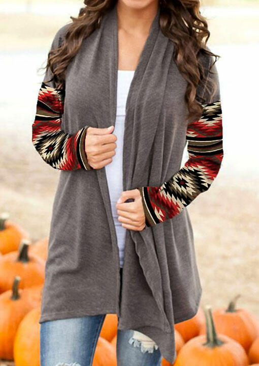 

Cardigans Aztec Geometric Western Cowgirl Long Sleeve Cardigan in Gray. Size