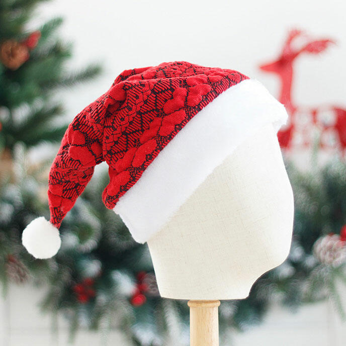 

Hats Christmas Love Heart Warm Plush Knitted Hairball Hat in Red. Size