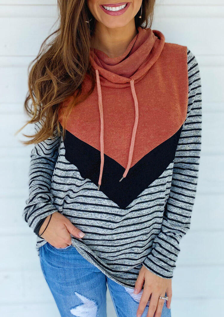 

Striped Color Block Splicing Drawstring Pullover Sweatshirt, Stripe, 486391