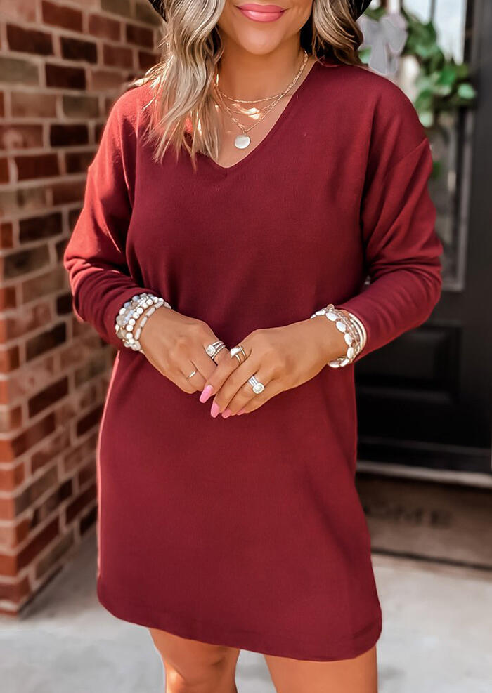 

Mini Dresses V-Neck Long Sleeve Mini Dress in Red. Size: ,M,L,XL