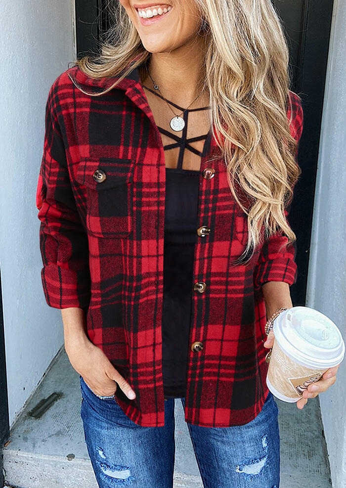 

Coats Buffalo Plaid Pocket Button Long Sleeve Shirt Coat in Red. Size: ,XL