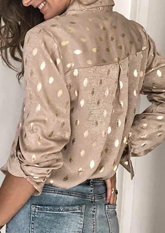 

Shirts Polka Dot Button Turn-Down Collar Shirt in Dark Apricot. Size