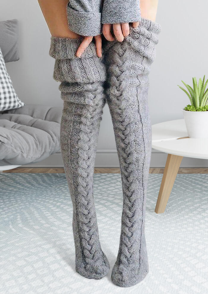 

Warm Thigh-High Socks, Black;light grey, 480692