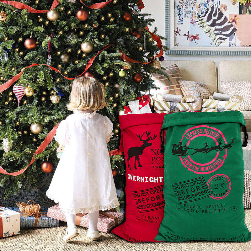 

Christmas Decoration Christmas Elk Gift Canvas Drawstring Santa Bag in Green,Red. Size