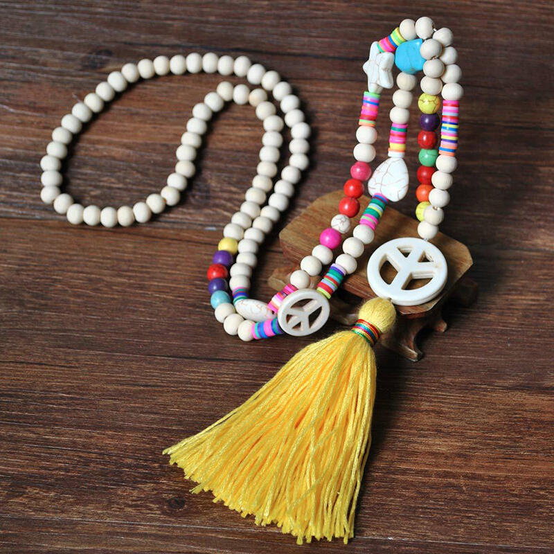 

Necklaces Vintage Colorful Beading Star Tassel Necklace in Purple. Size
