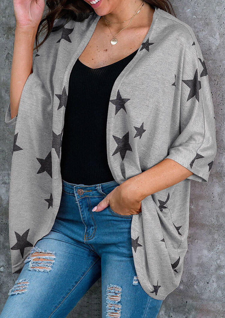 

Cardigans Star Batwing Sleeve Casual Cardigan in Gray. Size