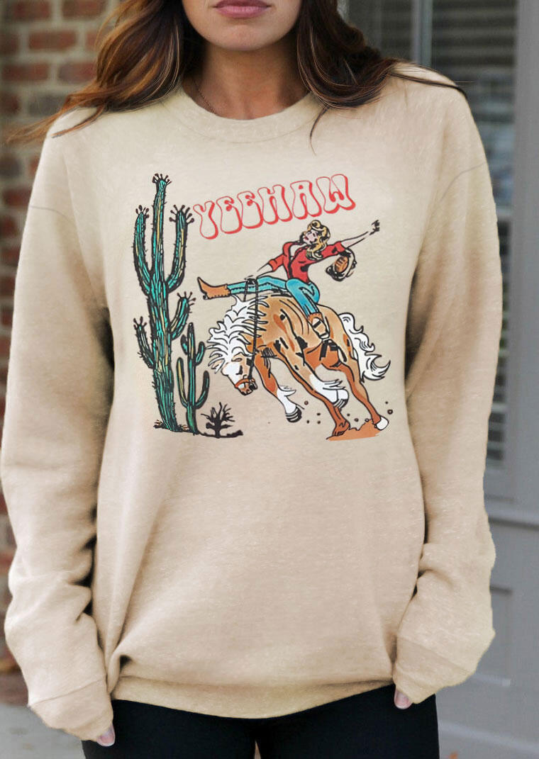 

Sweatshirts Yeehaw Cactus Cowgirl Pullover Sweatshirt in Khaki. Size