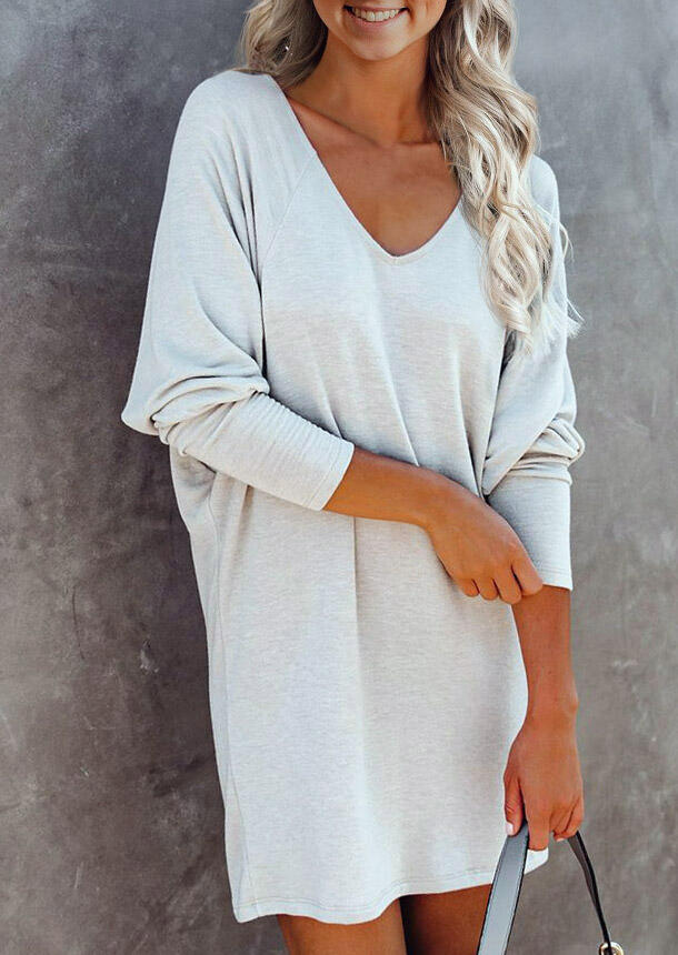 

Batwing Sleeve V-Neck Mini Dress - Light Grey, 487133
