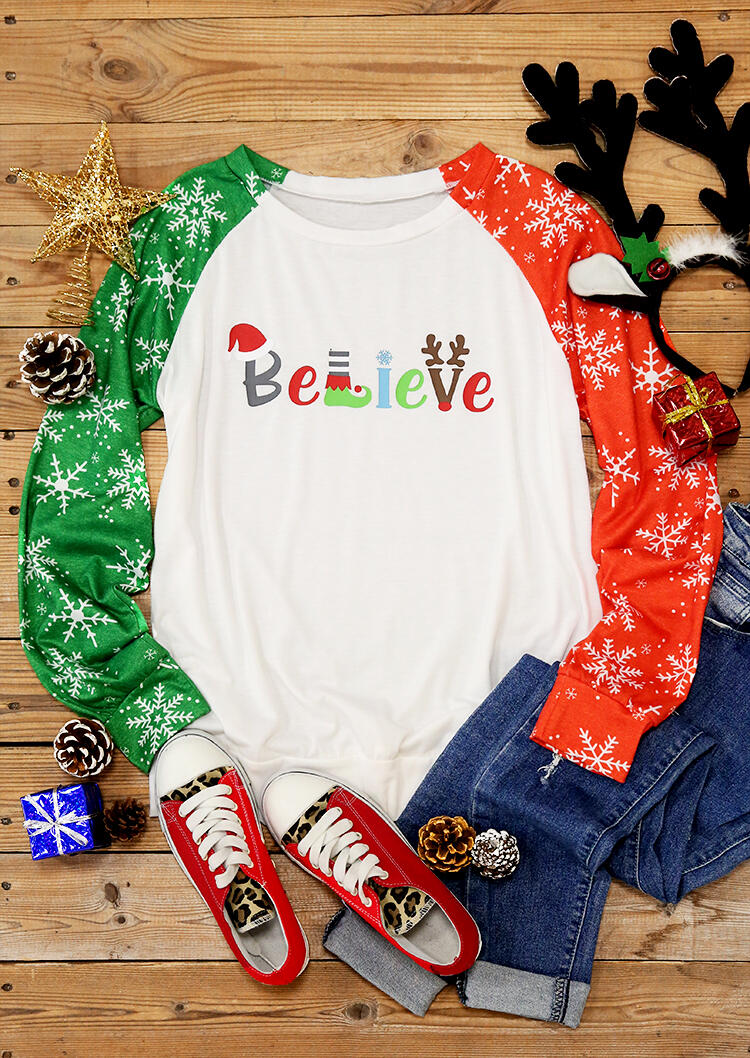 

Blouses Christmas Snowflake Believe Long Sleeve Blouse in White. Size