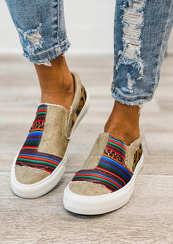 

Sneakers Leopard Serape Striped Splicing Flat Canvas Sneakers in Multicolor. Size