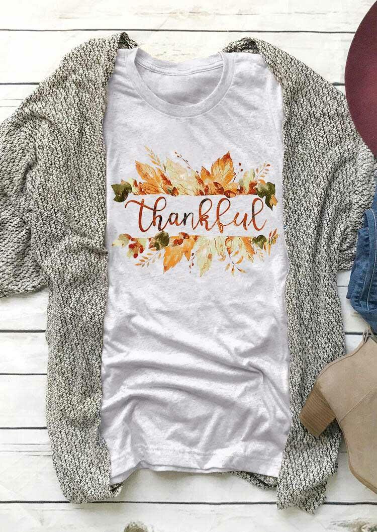 

T-shirts Tees Thankful Maple Leaf O-Neck T-Shirt Tee in Light Grey. Size: ,M