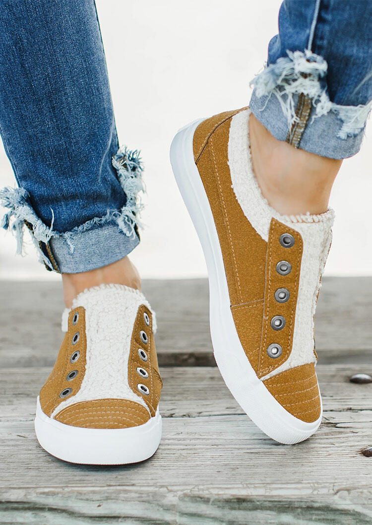

Sneakers Plush Splicing Slip On Flat Sneakers in Yellow. Size