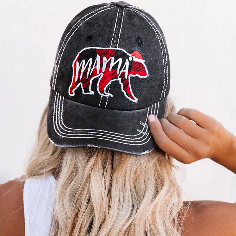 

Hats Buffalo Plaid Bear Mama Washed Distressed Twill Baseball Cap in Rose Red. Size
