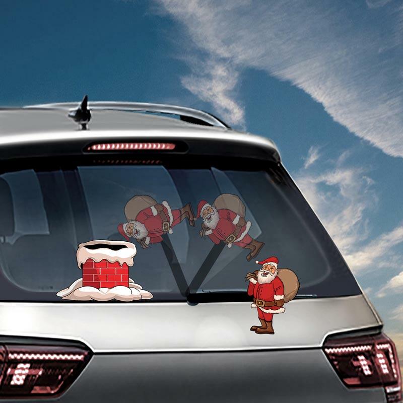 

Christmas Chimney Sock Santa Claus Waving Wiper Decal Car Rear Sticker, Pattern1;pattern2, 487229
