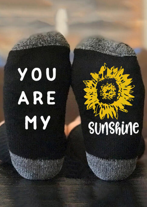 

Socks You Are My Sunshine Sunflower Socks in Black. Size