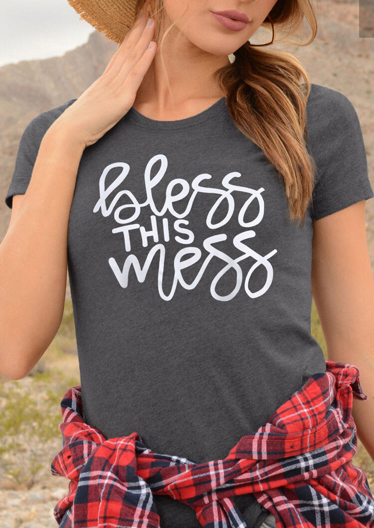 

Tees T-shirts Thanksgiving Bless This Mess T-Shirt Tee in Gray. Size