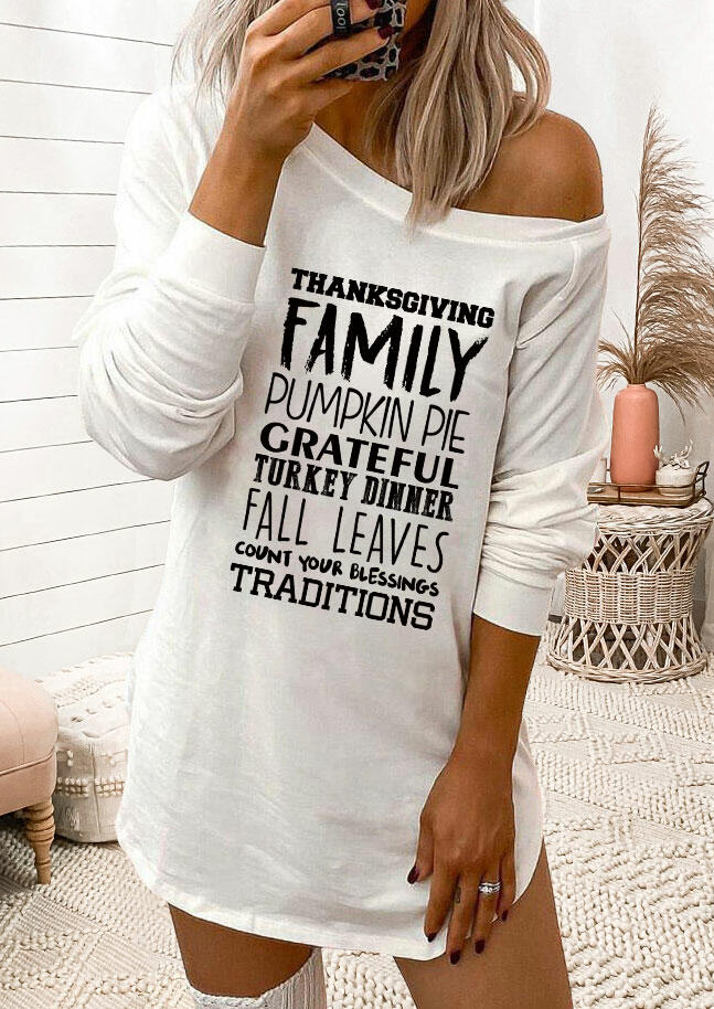 

Thanksgiving Family Pumpkin Pie Letter Mini Dress - White, 487262