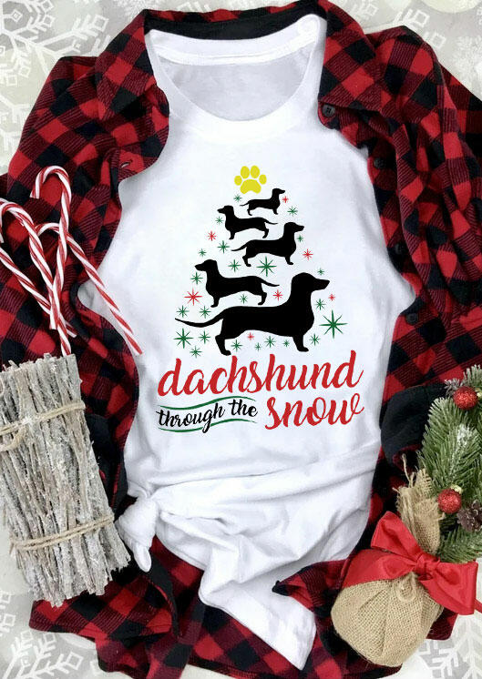 

Christmas Dachshund Through The Snow T-Shirt Tee - White, 487267