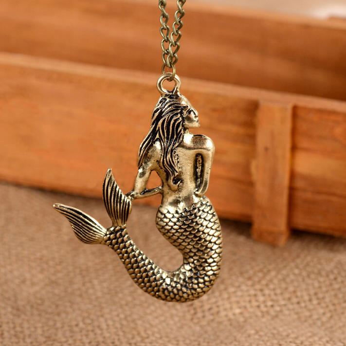 

Vintage Mermaid Pendant Sweater Chain Necklace, Gold;silver, 487270