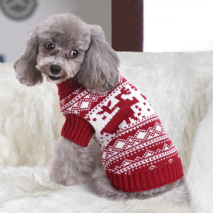 

Christmas Reindeer Knitted Turtleneck Pet Sweater, Red, 486646